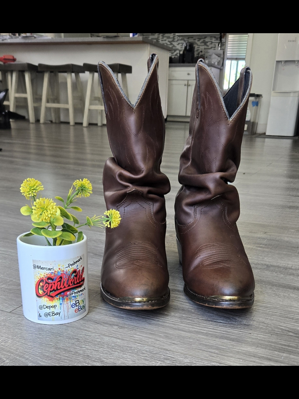 Vintage Dingo Men’s 10B Brown Leather Slouch Western Cowboy Boots Metal Toe #579